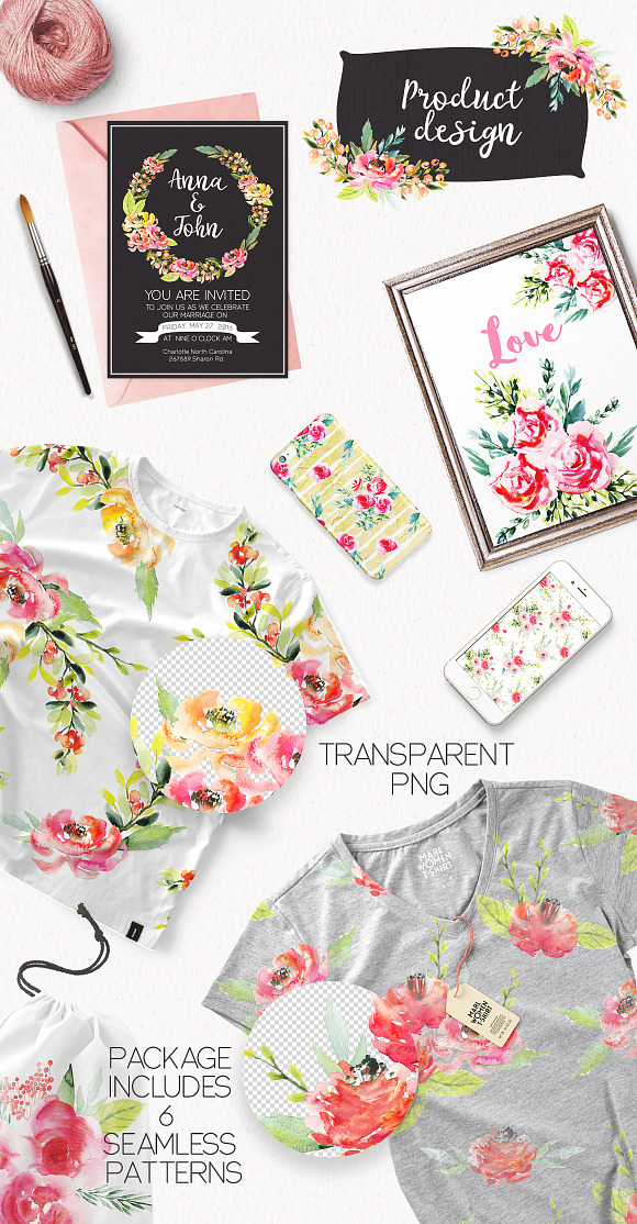 Watercolor Bright Flowers in Illustrations - product preview 5