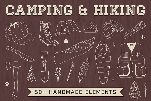 Hand-Drawn Camping & Hiking Elements in Illustrations - product preview 1