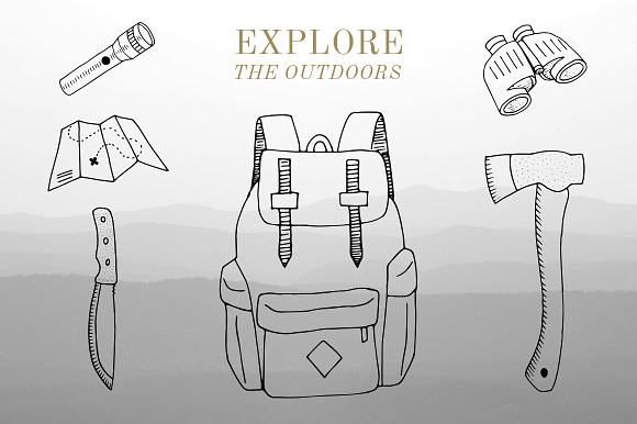 Hand-Drawn Camping & Hiking Elements in Illustrations - product preview 2