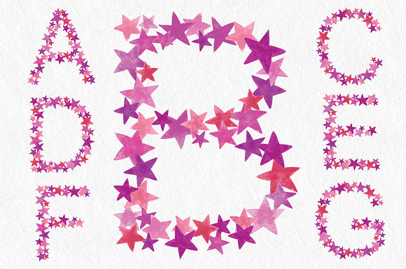 Alphabet in pinky-mauve stars in Illustrations - product preview 1