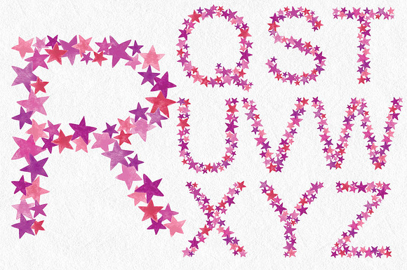 Alphabet in pinky-mauve stars in Illustrations - product preview 4