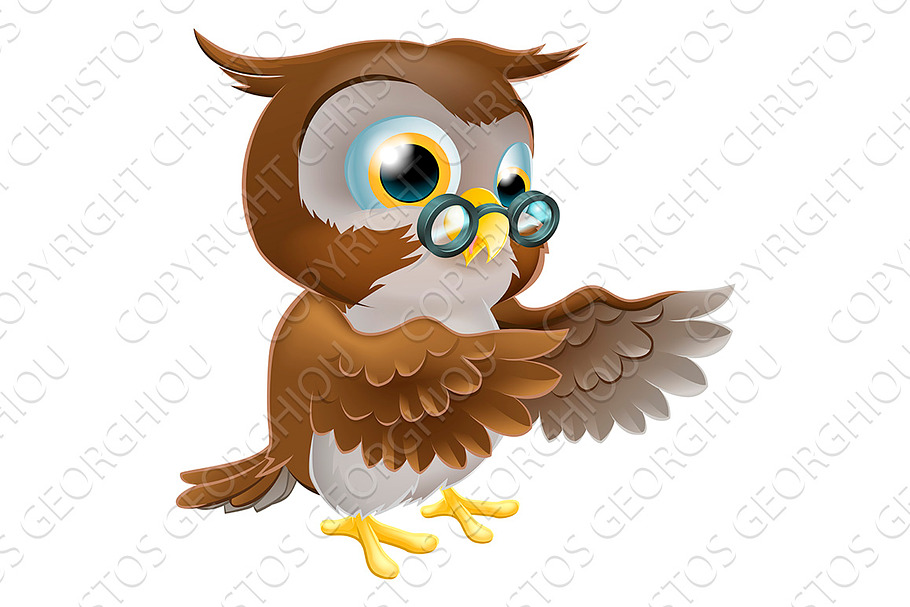 Pointing Cute Cartoon Owl in Illustrations - product preview 8