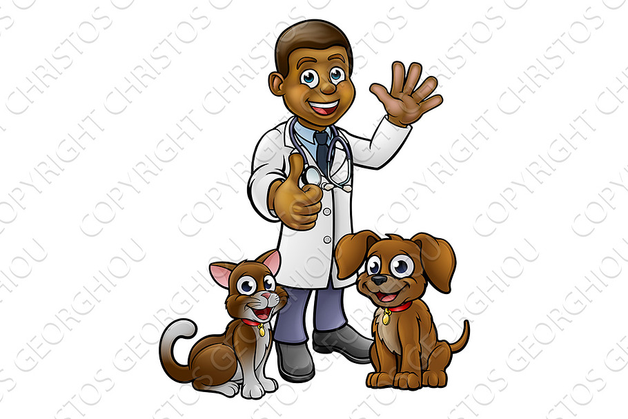 Vet with Pet Cat and Dog Cartoon in Illustrations - product preview 8
