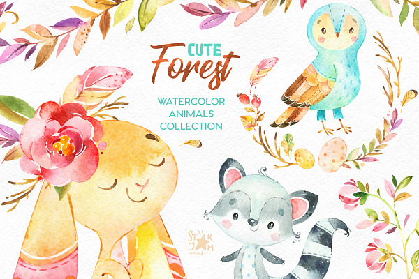 Cute Forest. Collection of animals