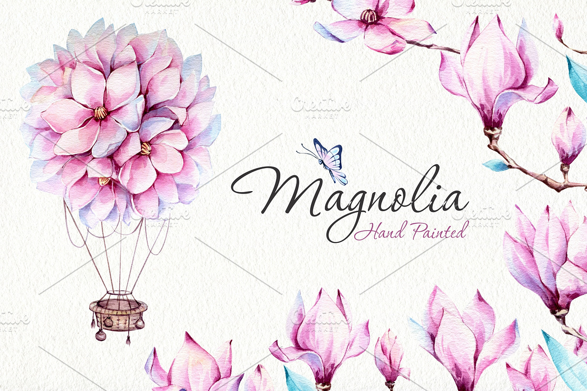 Magnolia Watercolor Set in Illustrations - product preview 8