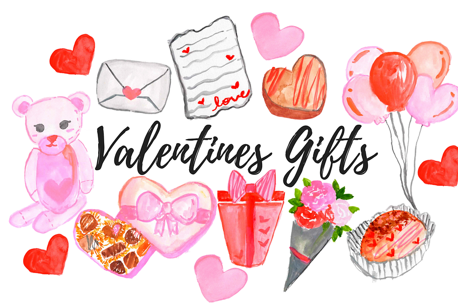 Valentines day watercolor clipart in Illustrations - product preview 8