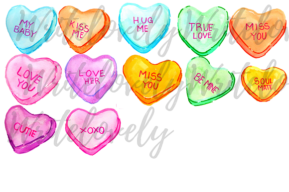 Valentines Candy Hearts Clipart in Illustrations - product preview 1