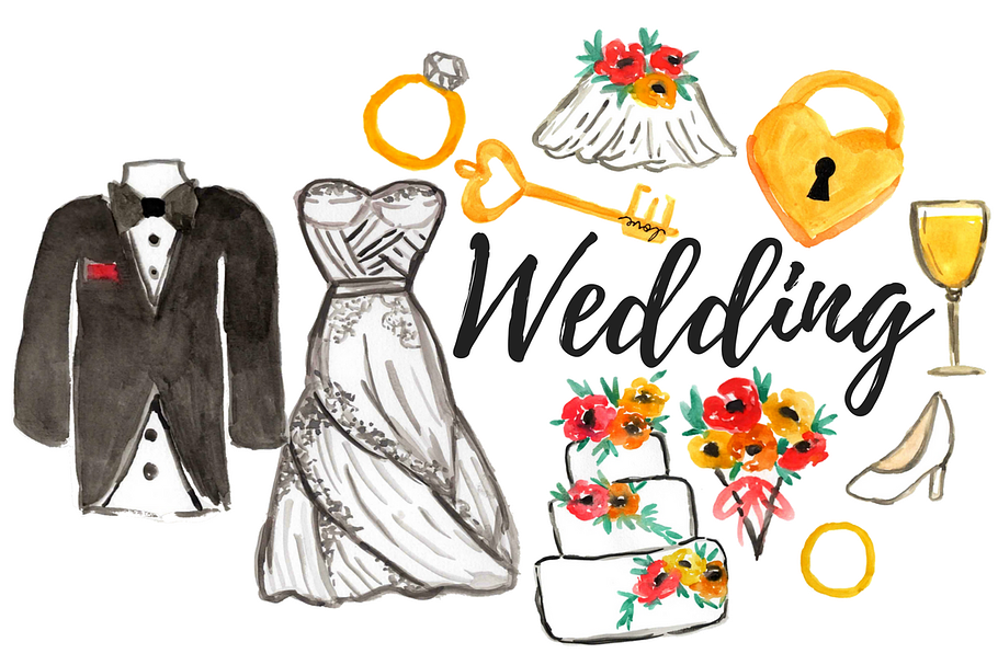 Waterolor Wedding Clipart in Illustrations - product preview 8