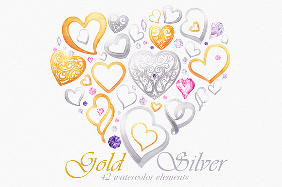 Watercolor Clipart: Heart Jewelry in Illustrations - product preview 2