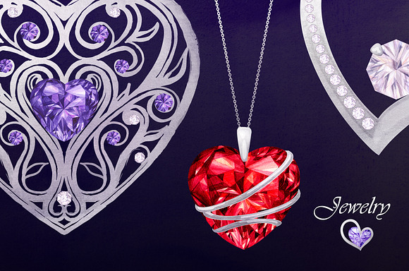Watercolor Clipart: Heart Jewelry in Illustrations - product preview 3