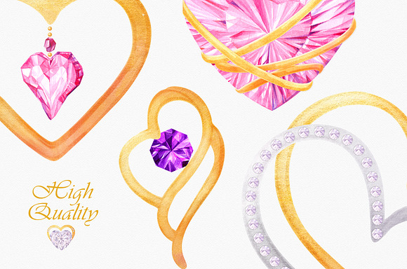 Watercolor Clipart: Heart Jewelry in Illustrations - product preview 4