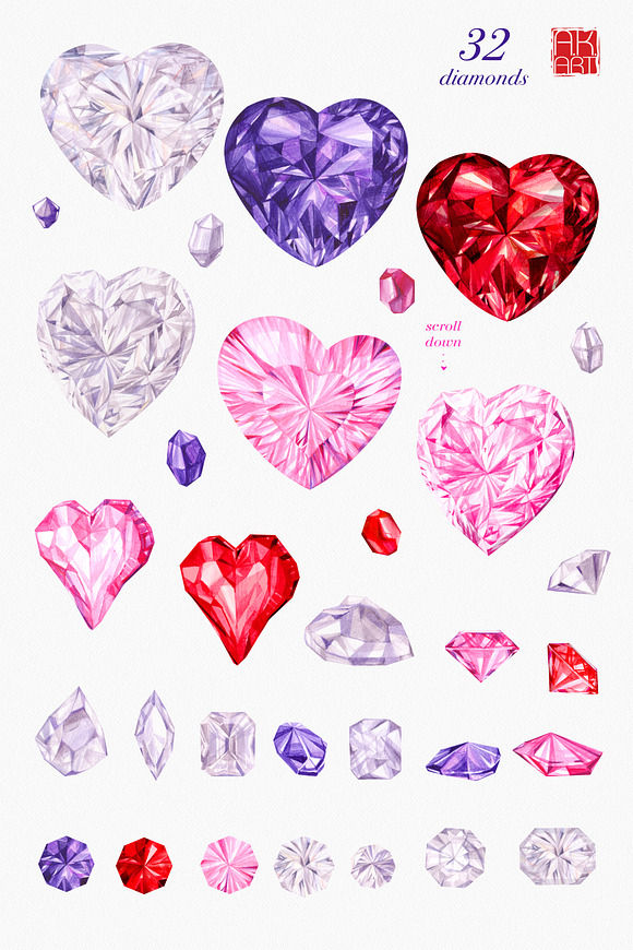 Watercolor Clipart: Heart Jewelry in Illustrations - product preview 5