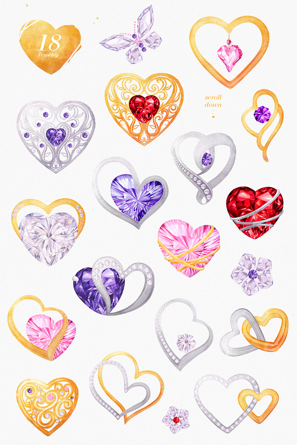 Watercolor Clipart: Heart Jewelry in Illustrations - product preview 7