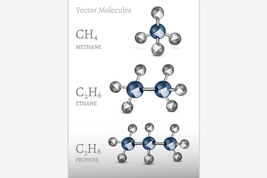 Propane, Ethane, Methane Molecules