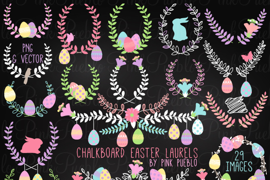 Chalk Easter Laurel Clipart Vectors in Illustrations - product preview 8