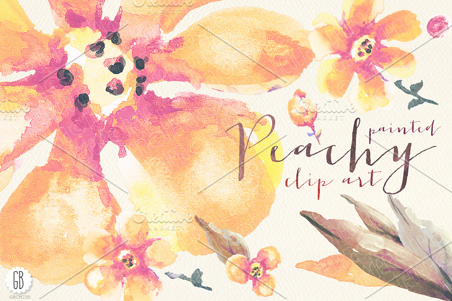 Aquarelle peach flowers clip art