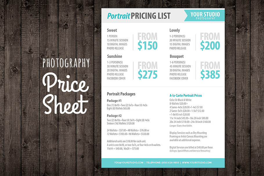 Photography Price List Sell Sheet