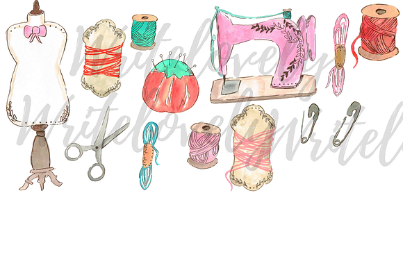 Watercolor fashion sewing clipart in Illustrations - product preview 1