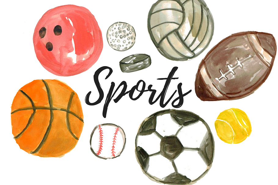 Watercolor Sport Balls Clipart