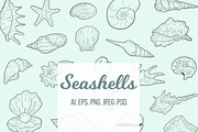 Set of hand drawn seashells