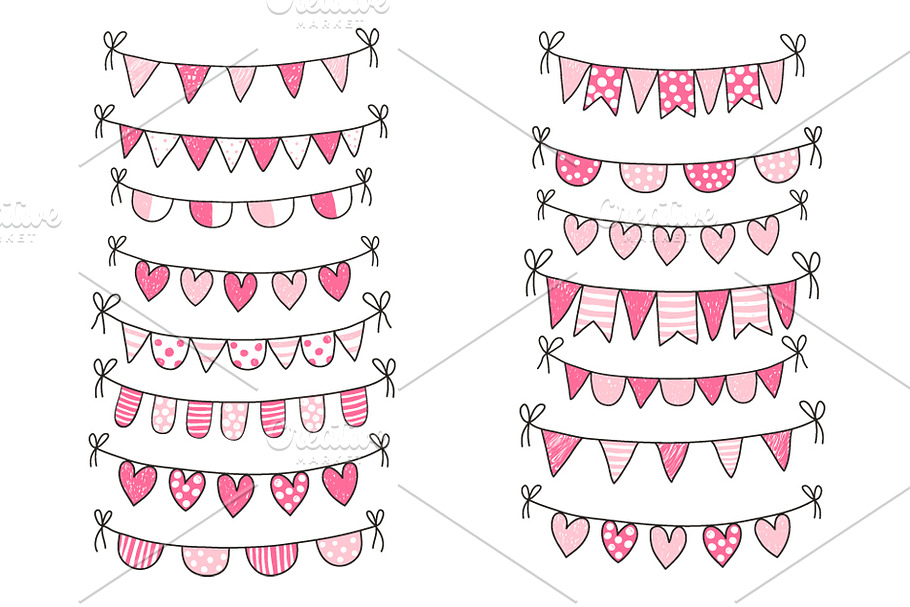 Cute Valentine love buntings clipart in Illustrations - product preview 8