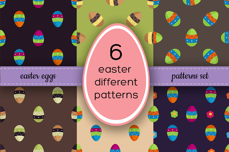 6 vector Easter eggs pattern set in Patterns - product preview 8