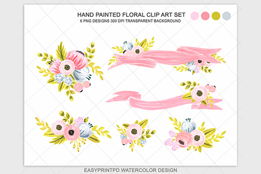 Watercolor Pink Flower Clipart