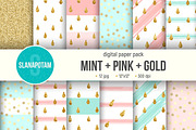 Digital paper pack MINT+PINK+GOLD