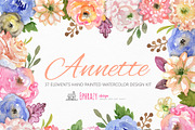 Annete floral bundle. Clipart paper