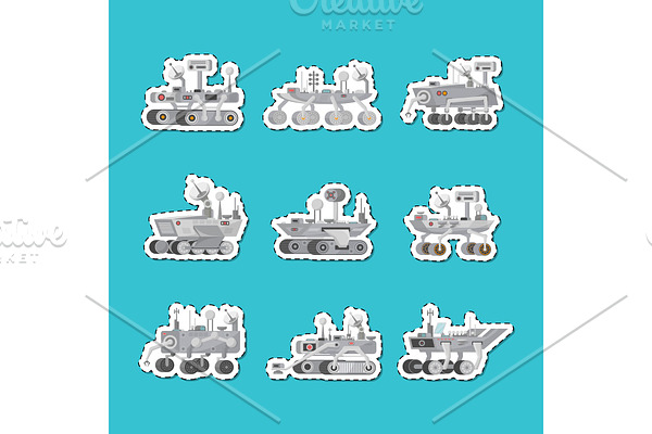 Mars rovers isolated labels set