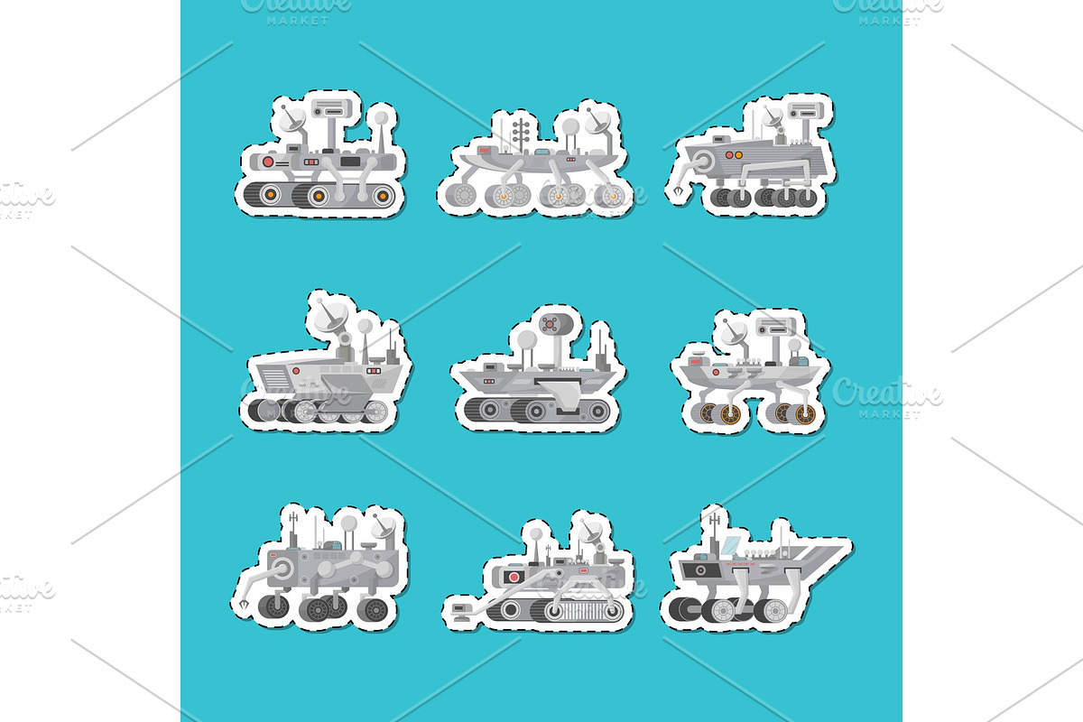 Mars rovers isolated labels set in Illustrations - product preview 8