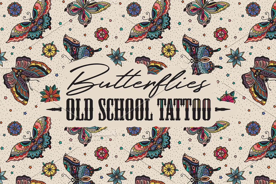 Butterflies Old School Tattoo in Patterns - product preview 8