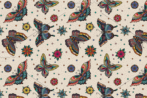 Butterflies Old School Tattoo in Patterns - product preview 3
