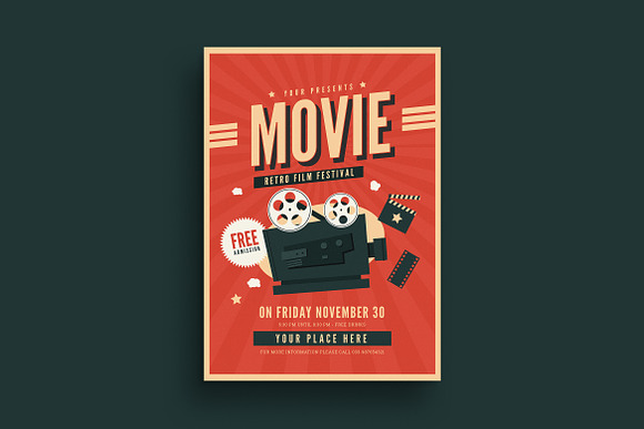 Old Retro Movie Festival Flyer in Flyer Templates - product preview 1