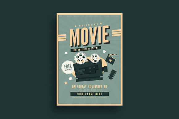 Old Retro Movie Festival Flyer in Flyer Templates - product preview 2