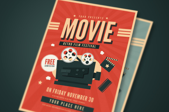 Old Retro Movie Festival Flyer in Flyer Templates - product preview 3