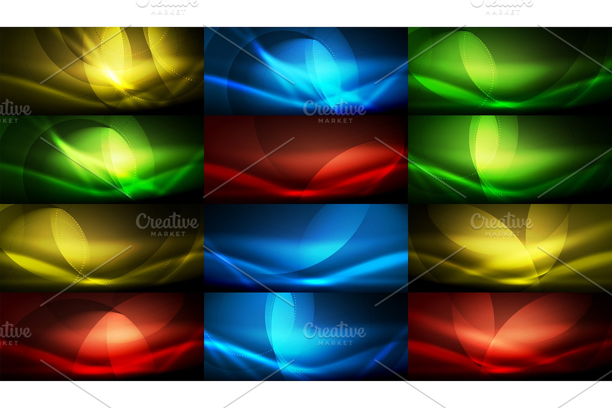 Set of vector neon flowing wave abstract backgrounds in Illustrations - product preview 8