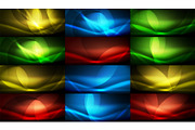 Set of vector neon flowing wave abstract backgrounds