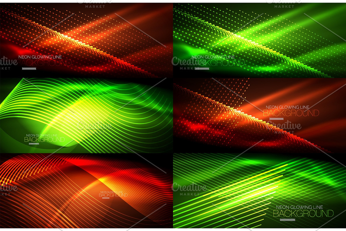 Set of neon smooth wave digital abstract backgrounds in Illustrations - product preview 8