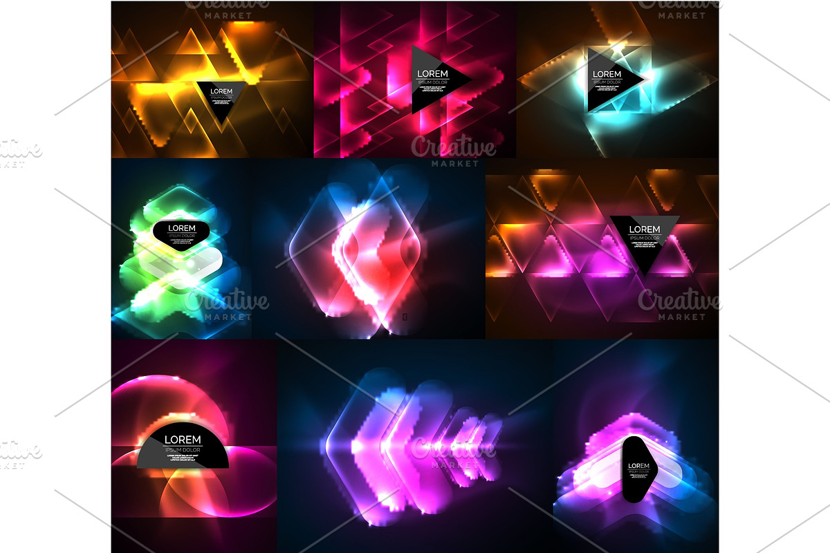 Set of glowing neon light effects digital backgrounds in Illustrations - product preview 8