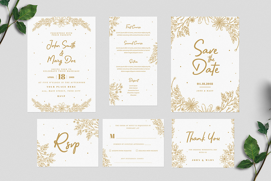 Gold Floral Wedding Invitation in Wedding Templates - product preview 8