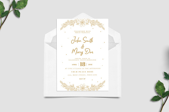 Gold Floral Wedding Invitation in Wedding Templates - product preview 1