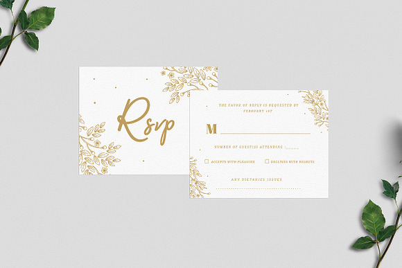 Gold Floral Wedding Invitation in Wedding Templates - product preview 3