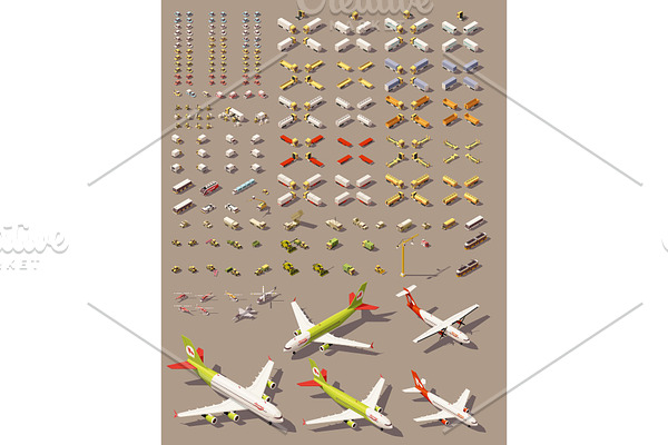 Vector isometric low poly transport set