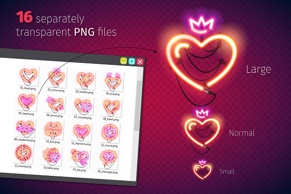 Valentine Neon Hearts in Neon Icons - product preview 4