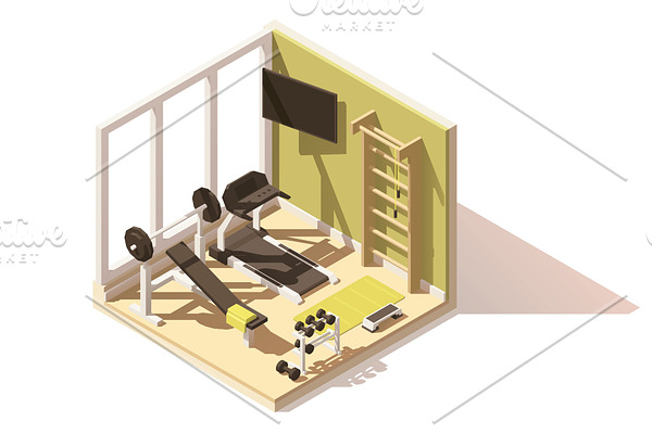 Vector isometric low poly gym oom icon