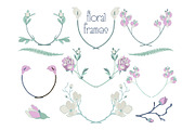 Vector Colorful Floral Text Frames, Branches, Laurels