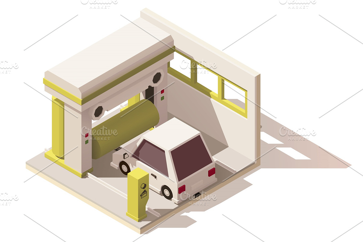 Vector isometric low poly car wash icon in Illustrations - product preview 8