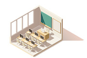 Vector isometric low poly computer classroom