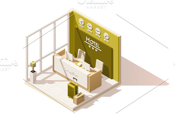 Vector isometric low poly hotel reception icon